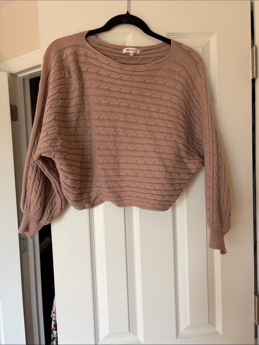 Miracle light brown/tan Ribbed Cable Crewneck Sweater